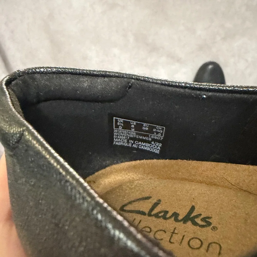 Clarks Collection Leather Shooties Womens 8 Black Ruched‎ Block Heel Ankle Boots